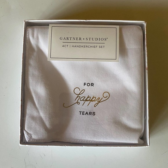 Gartner Studios For Happy Tears 4 CT Handkerchief Set with Gold Lettering NEW‎ - Picture 1 of 2